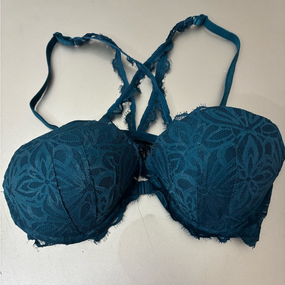 Victoria's Secret pink date raserback push-up bra shini blue hade lace NWT - Picture 6 of 6